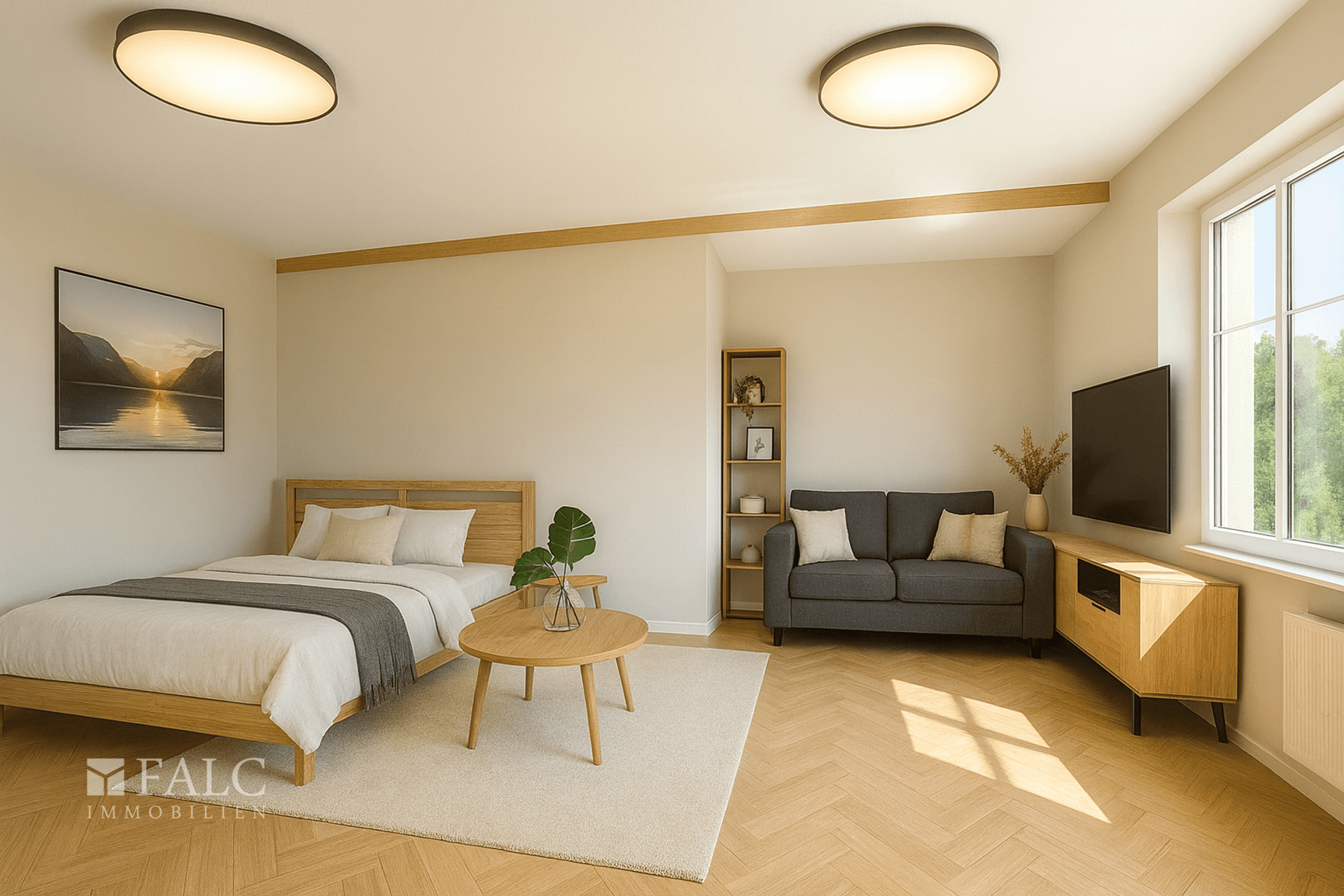 EG Wohn- Schlafzimmer Einrichtungsbeispiel